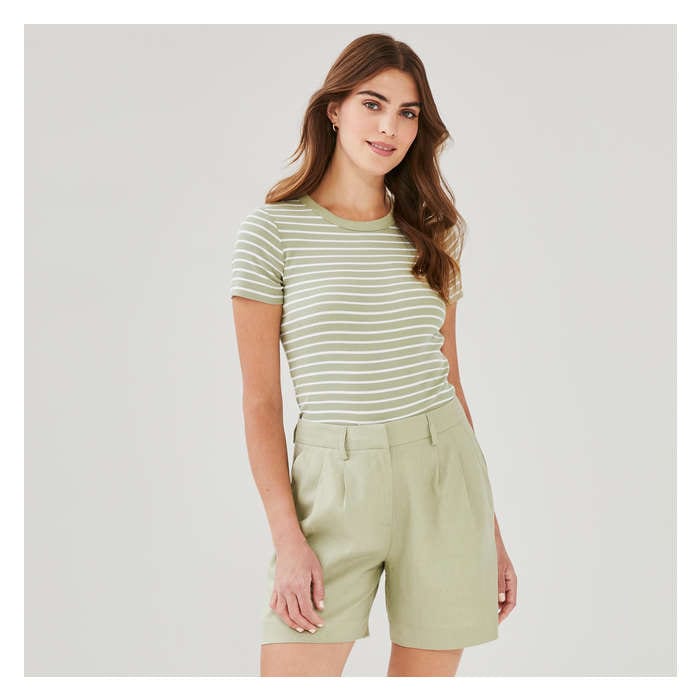 Women's Stripe Rib T-Shirt - Khaki Green